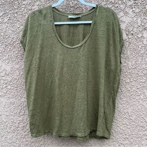 FRAME Designer Organic Linen Shirt‎ Size Large Womens Raw Short Sleeves Summer